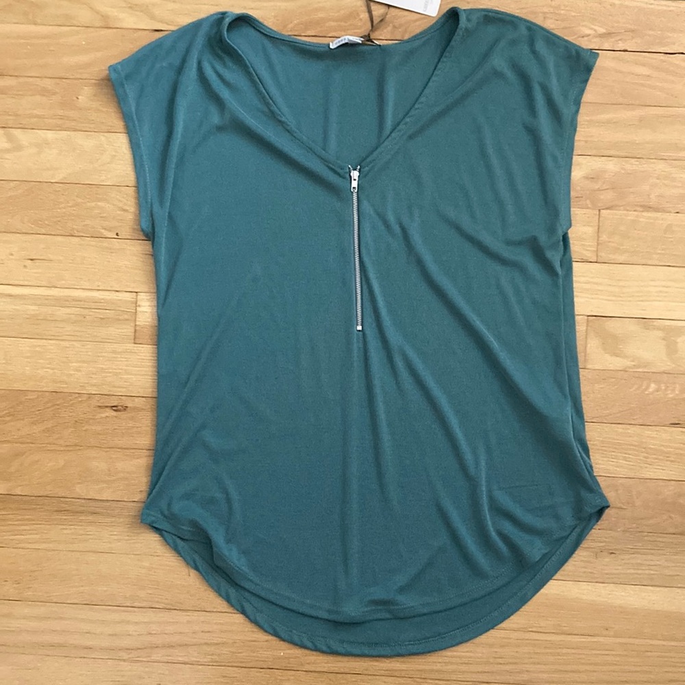 Teal zip up blouse